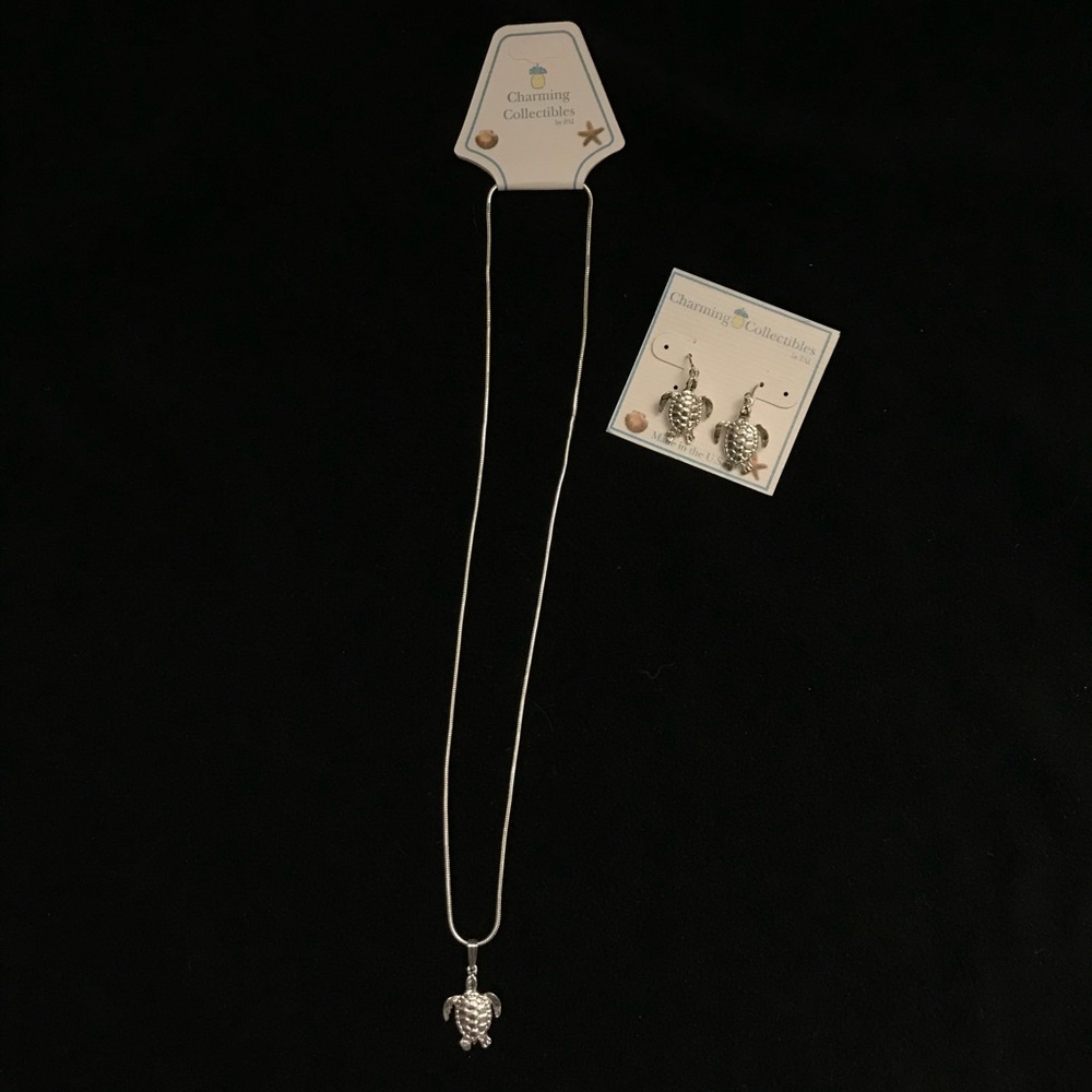 Silver Turtle Necklace w/ Matching Earrings
